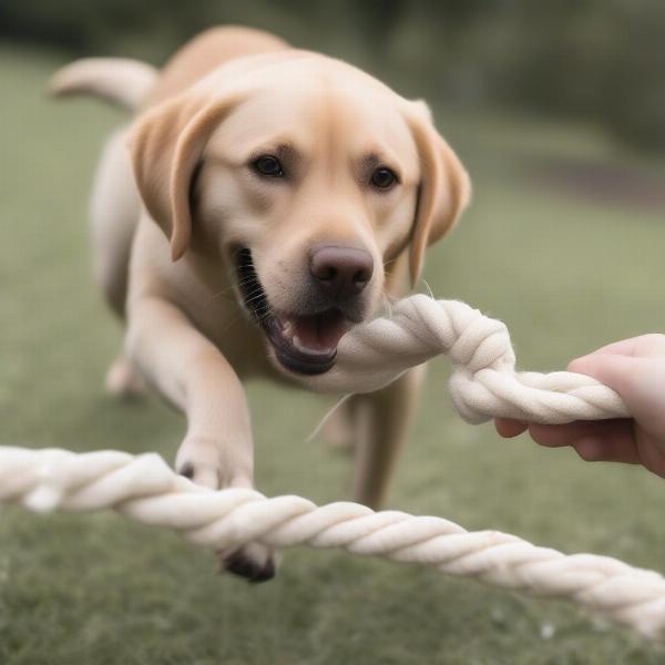 A dog playing with a large plush toy