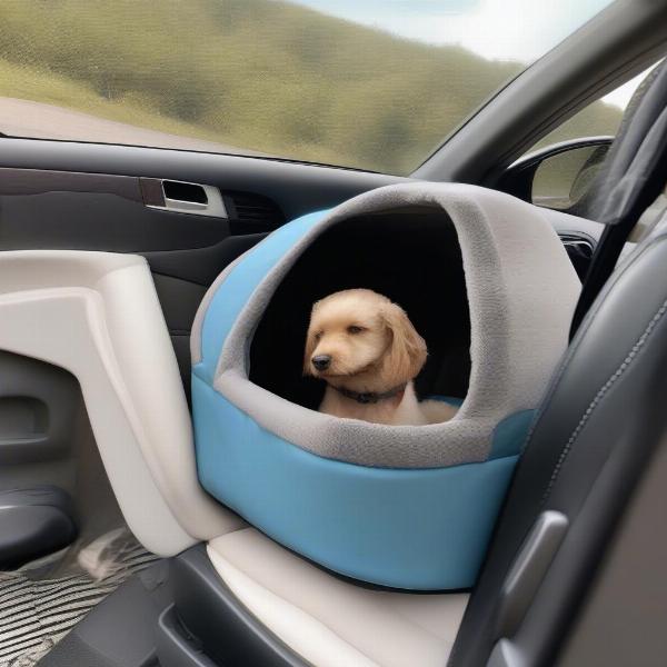 Dog comfortable on road trip