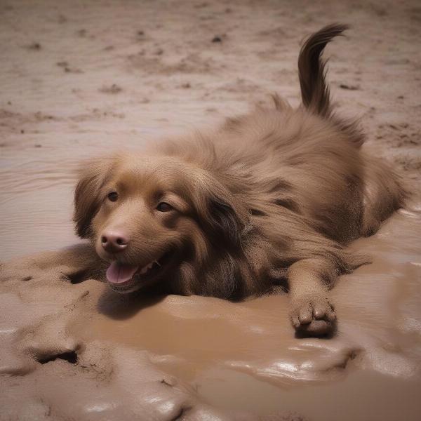 Dog enjoying a mud bath