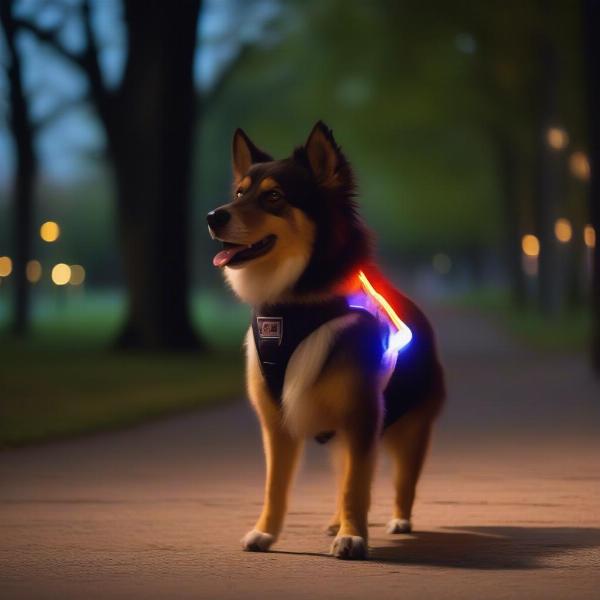 Dog wearing a light up vest