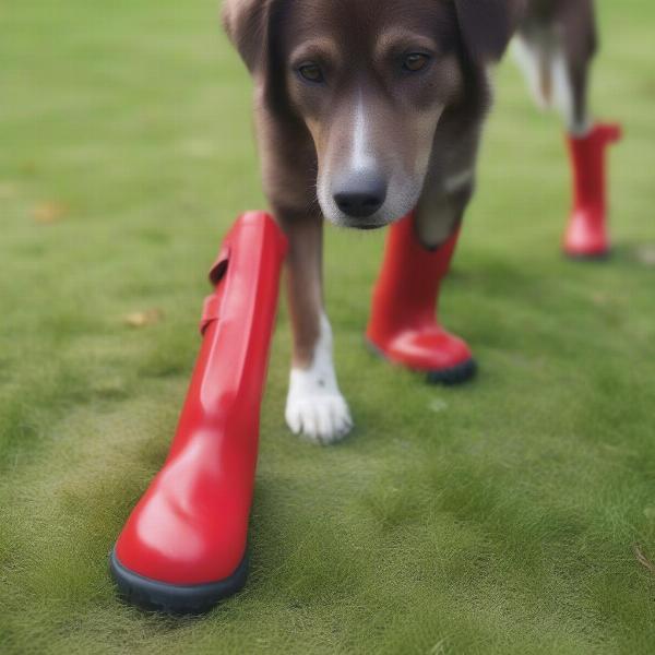 Dog wearing protective boots