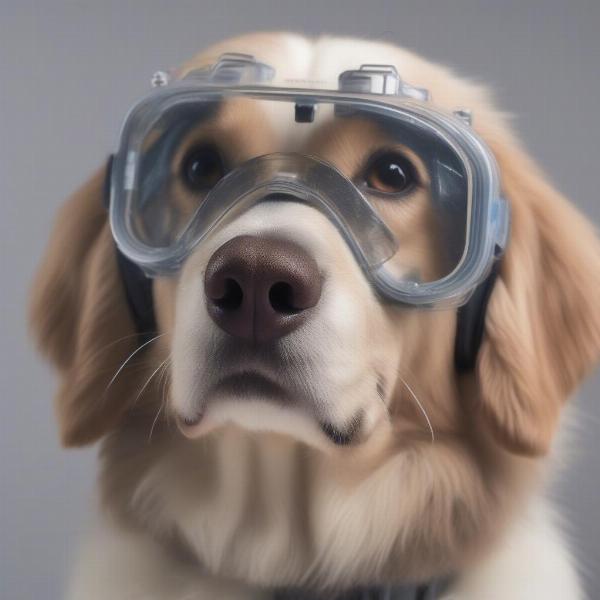 Dog wearing protective glasses