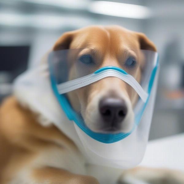 Dog wearing a protective mask