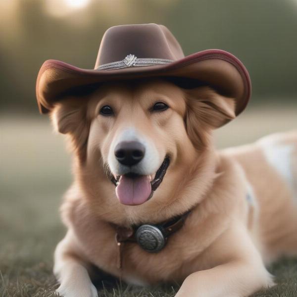 Dog wearing a cowboy hat