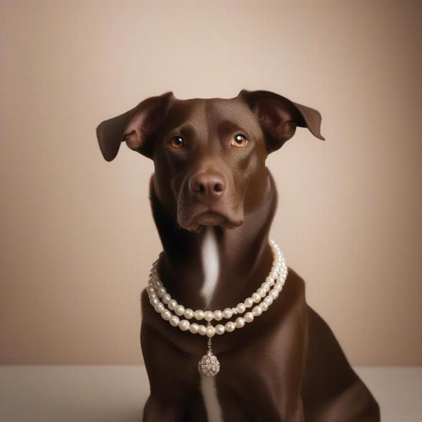 Dog wearing a pearl necklace collar