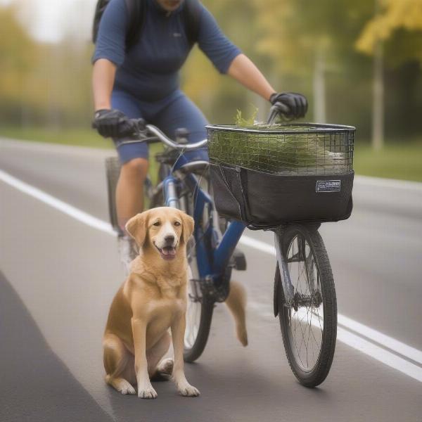 Dog riding a bike safely