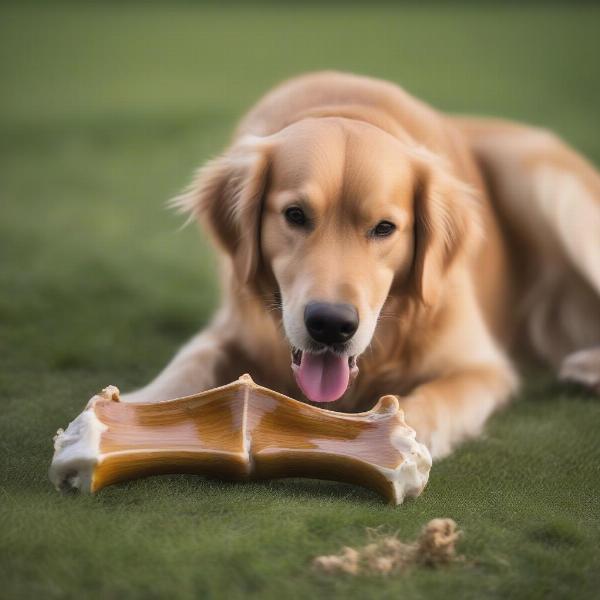 Dog gnawing on a bone