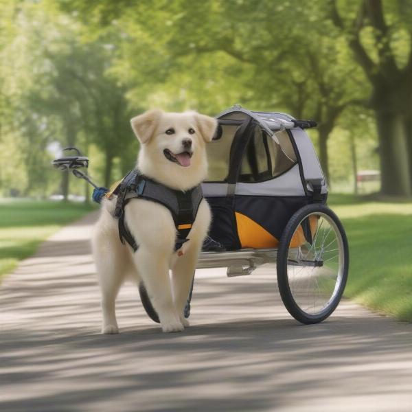 Dog Pulling Bicycle Trailer