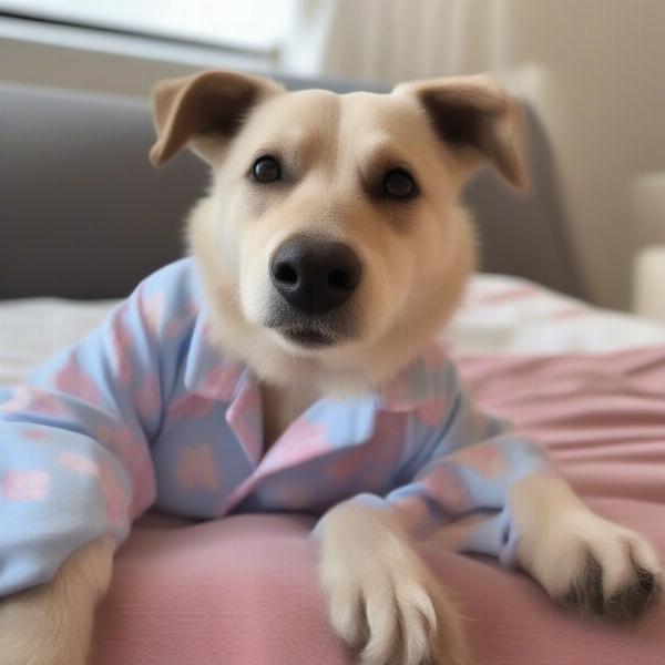 Dog wearing cute pyjamas