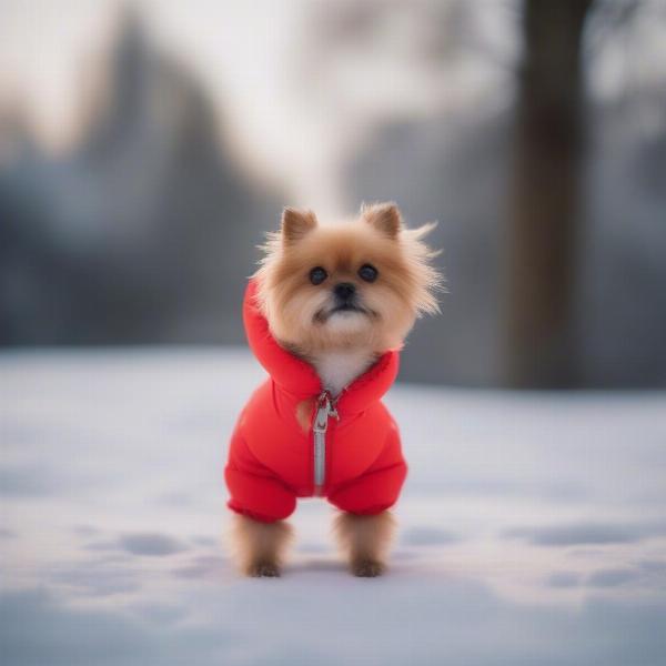 Dog wearing trousers for warmth