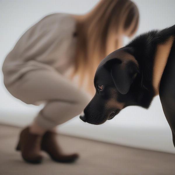 Dog sniffing a woman's crotch