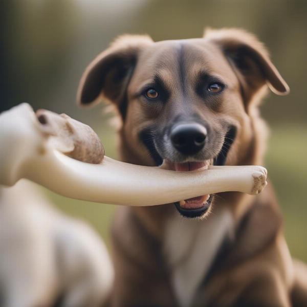 Dog chewing a bone