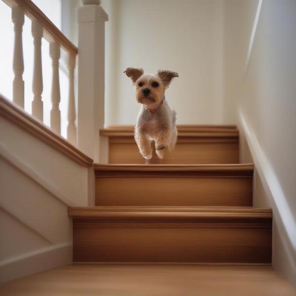 Small Dog Climbing Stairs