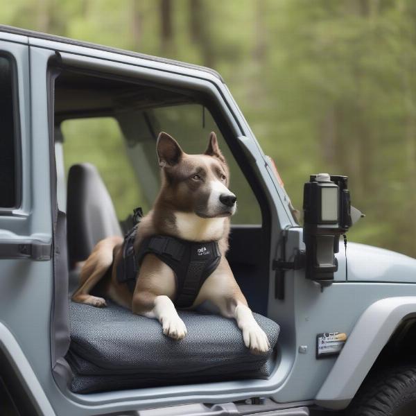 Dog comfortable in jeep