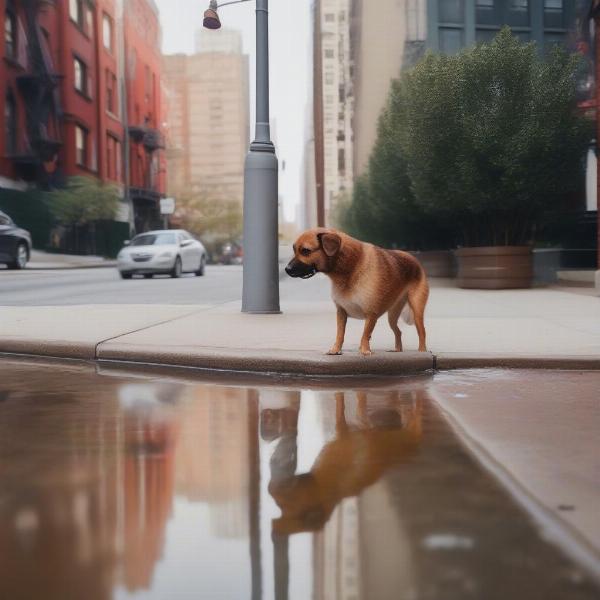 Dog urinating on a fire hydrant