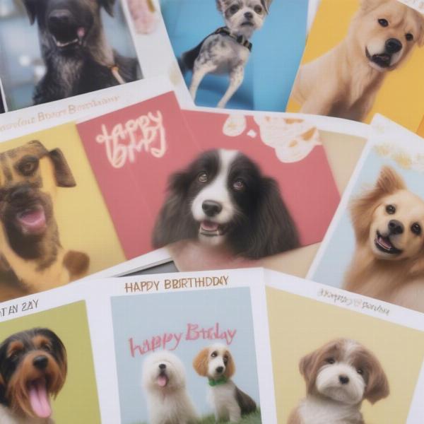 Choosing a happy birthday card from the dog