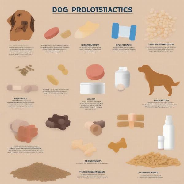 Various dog probiotic supplements - pills, powders, chews