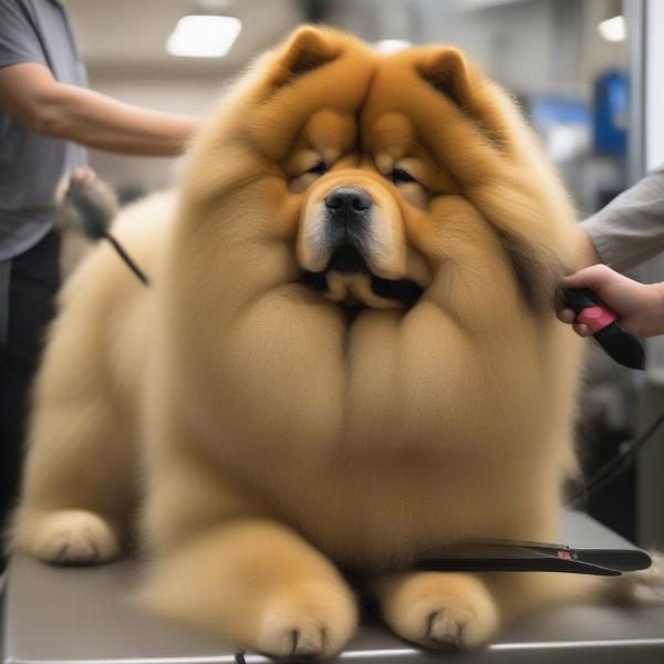 Chow Chow Getting Groomed, Highlighting its Thick Fur