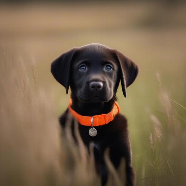 Classic Hunting Dog Names - A labrador retriever puppy with a hunting collar.