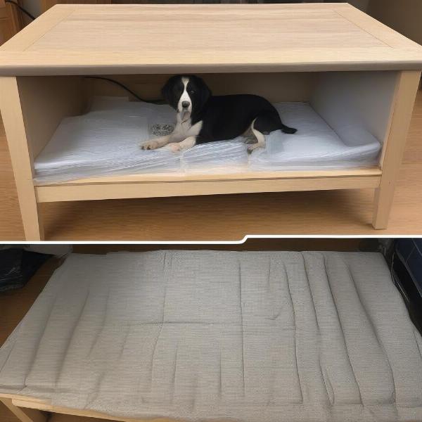 Cleaning a coffee table dog kennel.