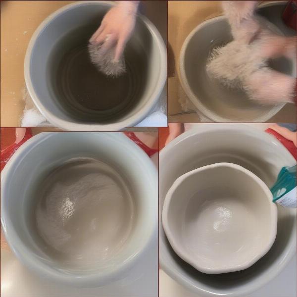 Cleaning a Pottery Dog Bowl