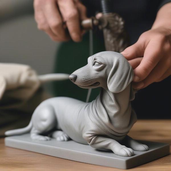 Cleaning a weiner dog statue