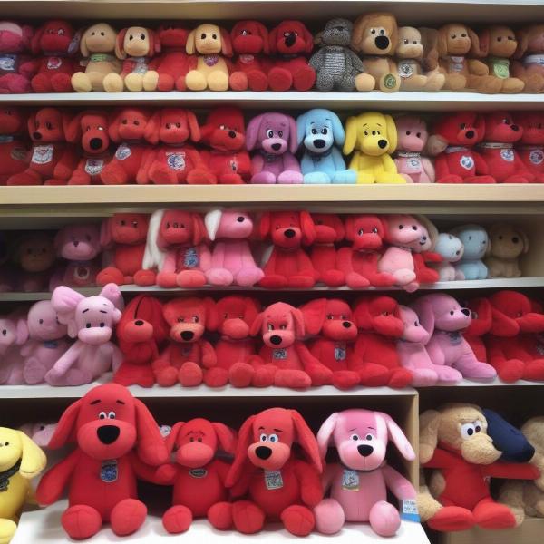 Various Clifford the Big Red Dog plush toys in different sizes and poses.