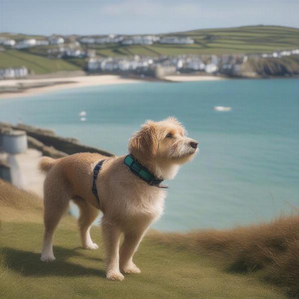 Dog enjoying a coastal walk in St Ives