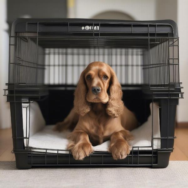 Cocker Spaniel in Dog Crate