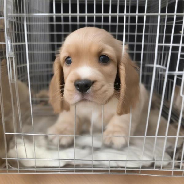 Cocker Spaniel Puppy in Crate with Divider