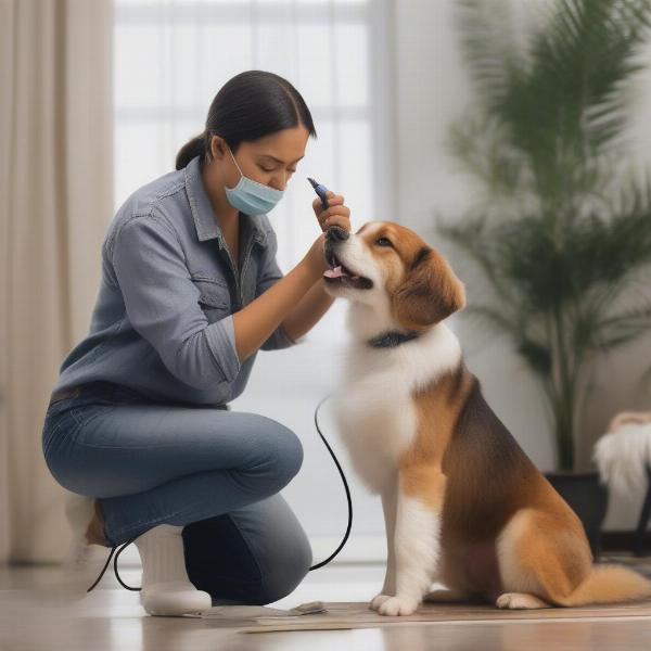 Cojack dog being groomed