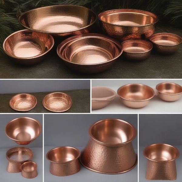 Different styles of copper dog bowls