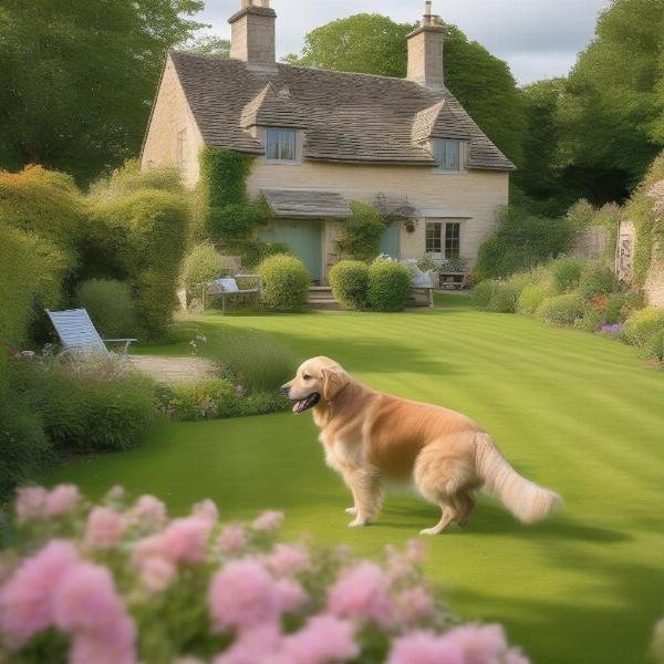 Dog-friendly cottage garden in the Cotswolds