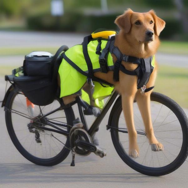 Cyclist with Dog Wearing Safety Gear