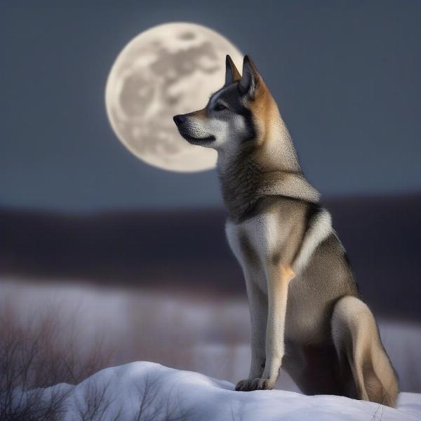 Czechoslovakian Vlcak howling at the moon