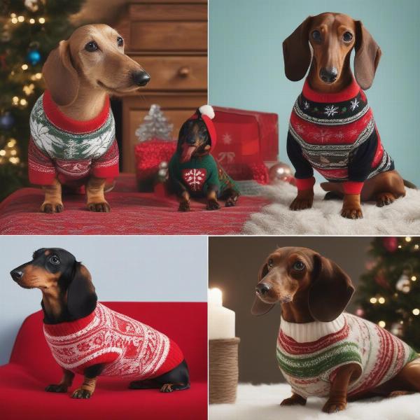 Different styles of Christmas jumpers for dachshunds