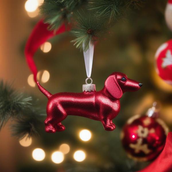 Dachshund Christmas Ornament on a Festive Tree