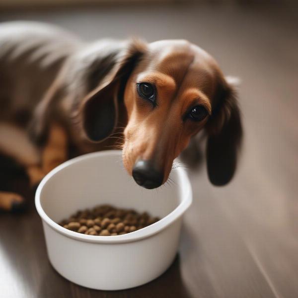 A dachshund enjoying its kibble