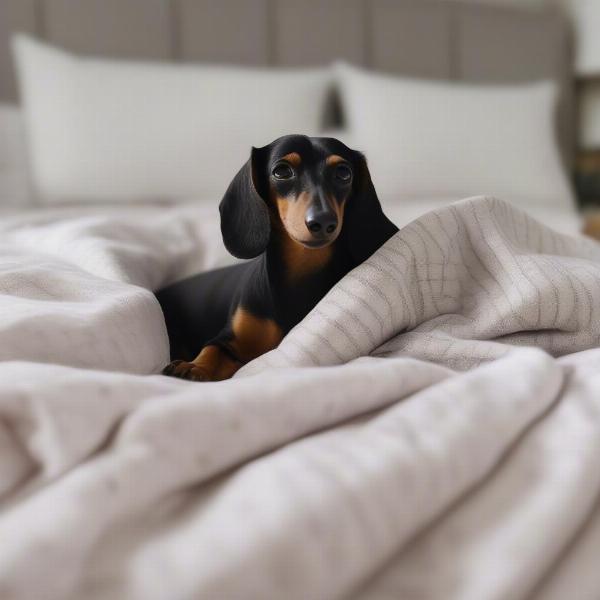 Dachshund sleeping soundly in pajamas