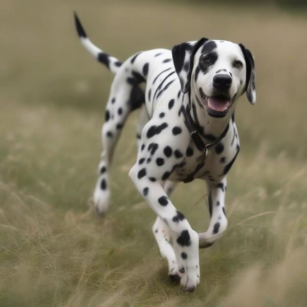 Dalmatian running in a field