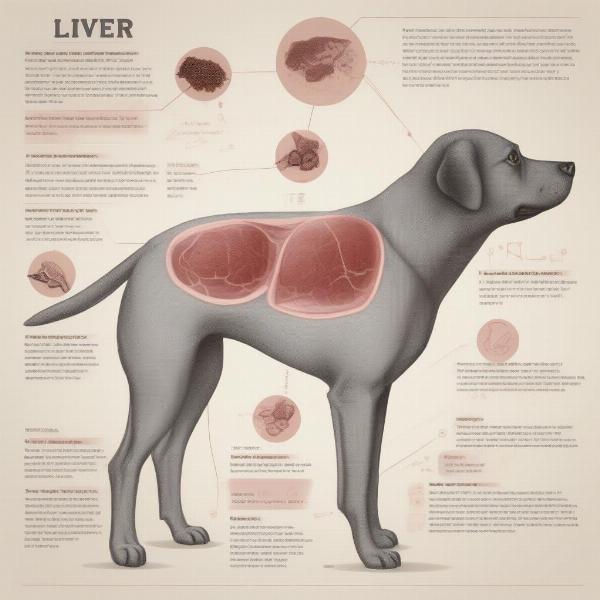 Illustration of a dog's liver and its functions