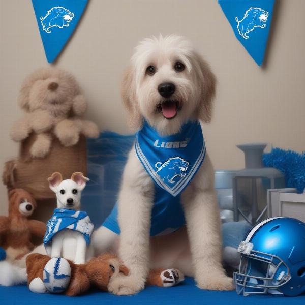 Detroit Lions dog accessories like jerseys and bandanas