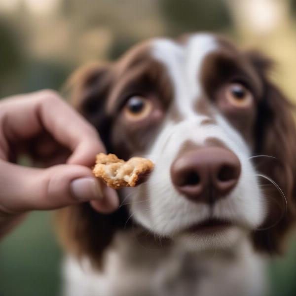 Diabetic dog eating a treat