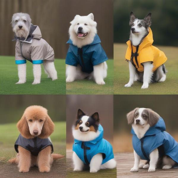 Different Dog Breeds in Waterproof Coats