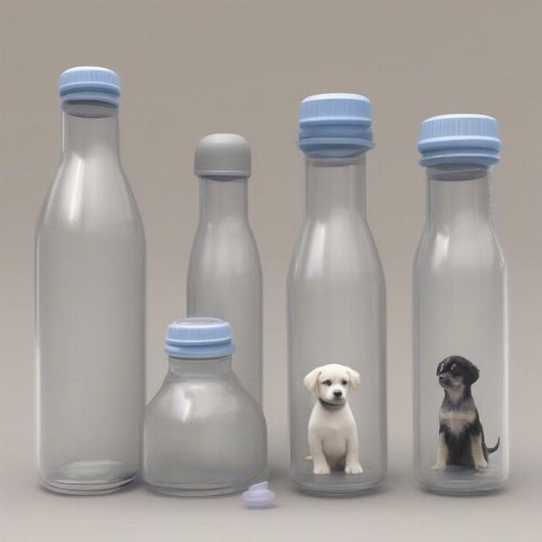 Different sizes of bottles and nipples suitable for toy dogs