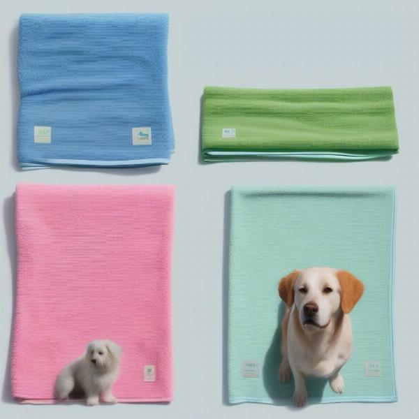 Various sizes of dog cooling towels laid out for comparison