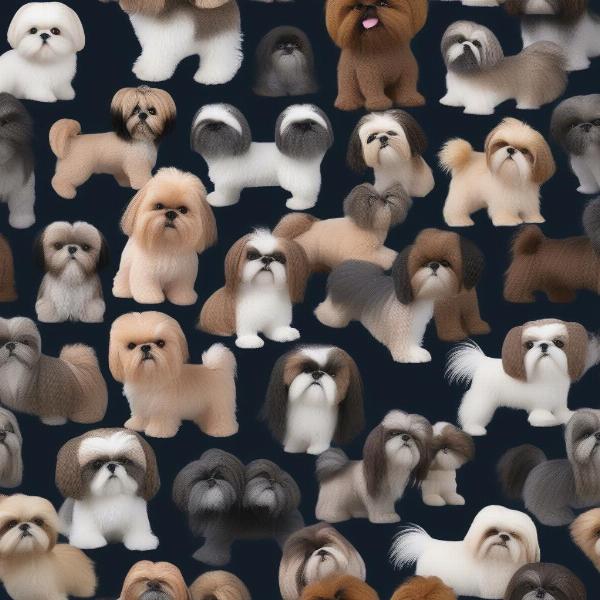 Various stuffed Shih Tzu dogs in different styles