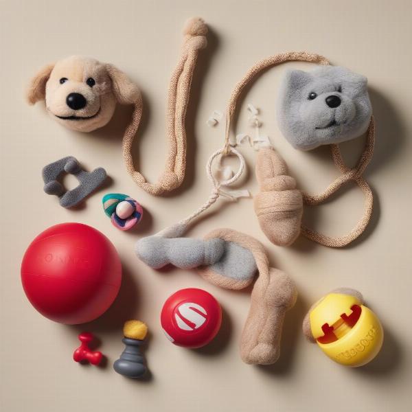 An assortment of various dog enrichment toys.