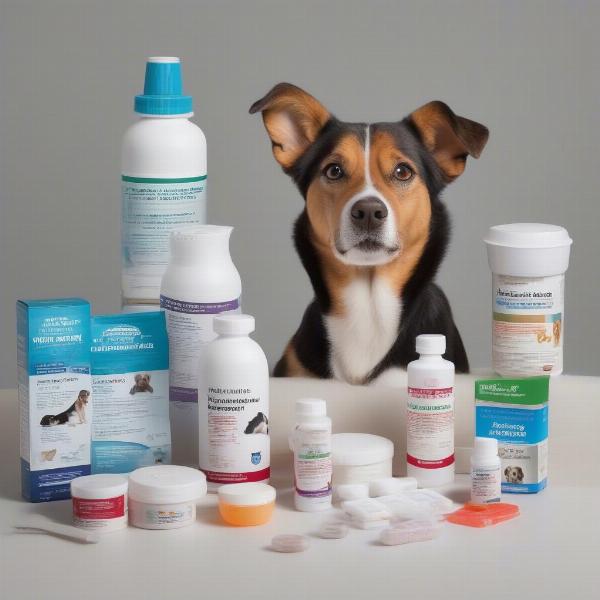 Various parasite treatments for dogs: topical, oral, collars.