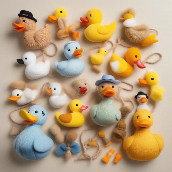 Various types of duck toys for dogs